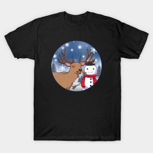 Hungry Deer and Snowman T-Shirt